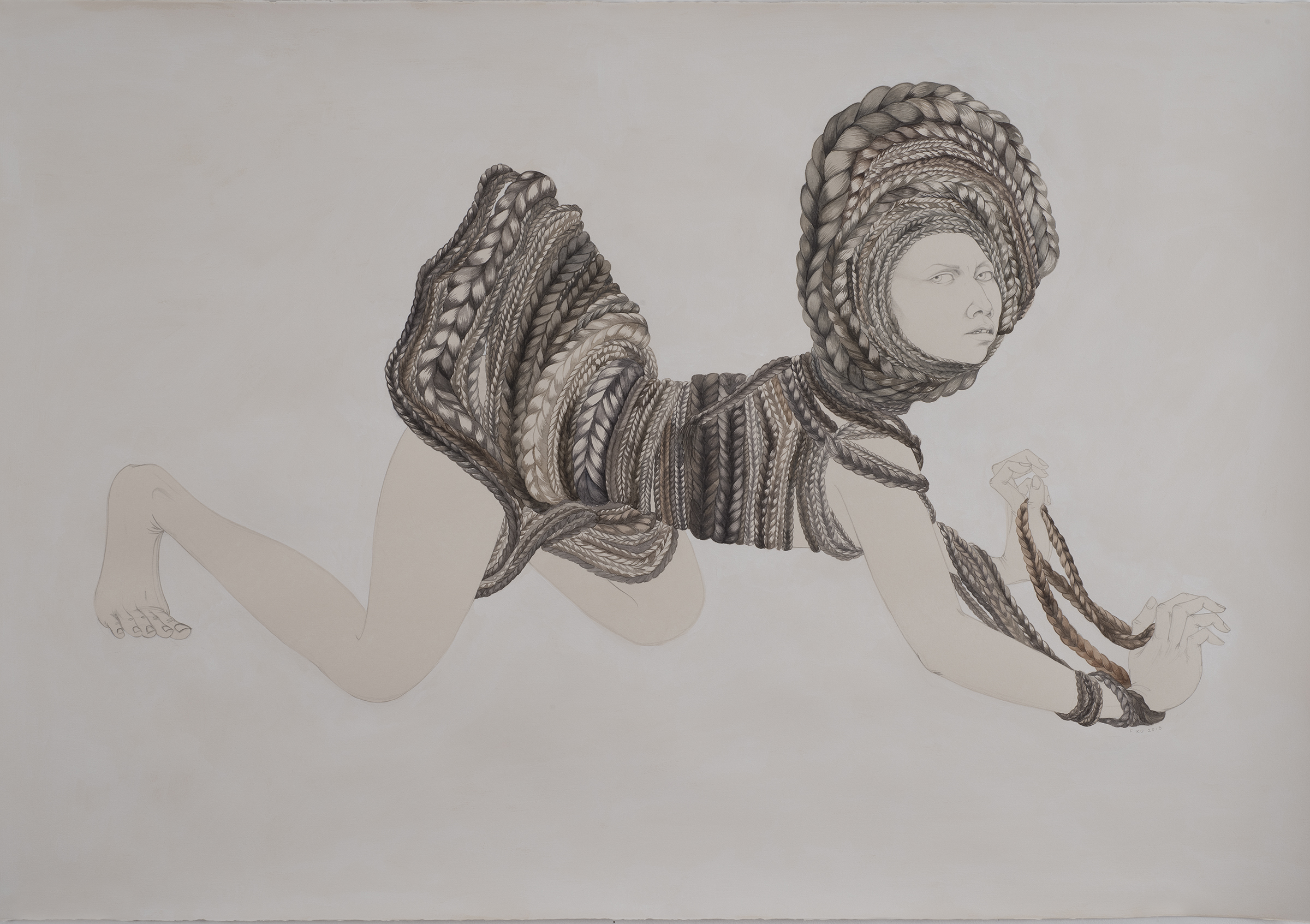   Hair Dress , 2013 Graphite, watercolor, ink on ivory Fabriana Rosaspina 27.5 x 39 inches Photo: Bill Orcutt 