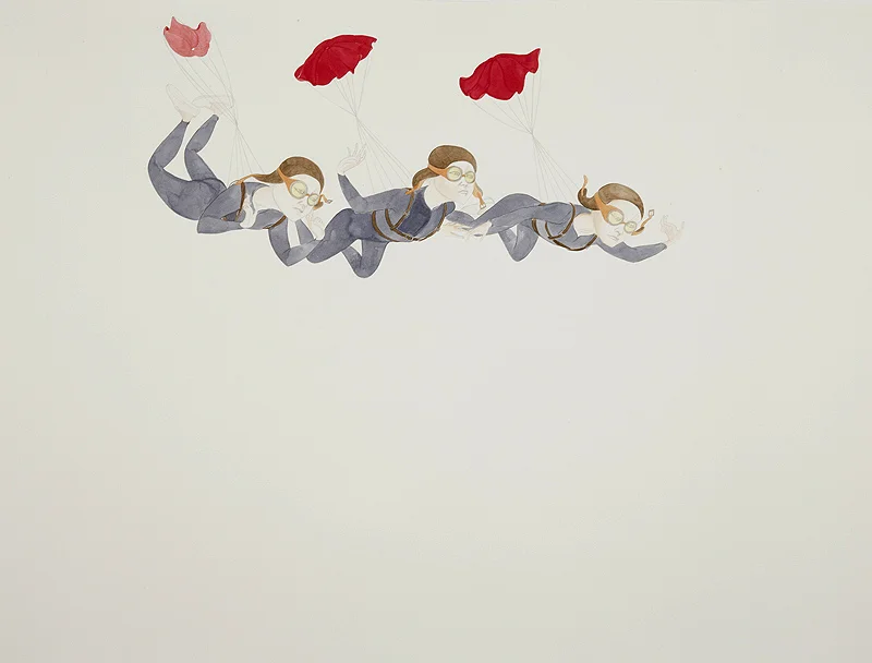 Divers , 2011 Graphite, watercolor, metallic color, ink on yellow Folio paper 38 x 50 inches Photo: Bill Orcutt