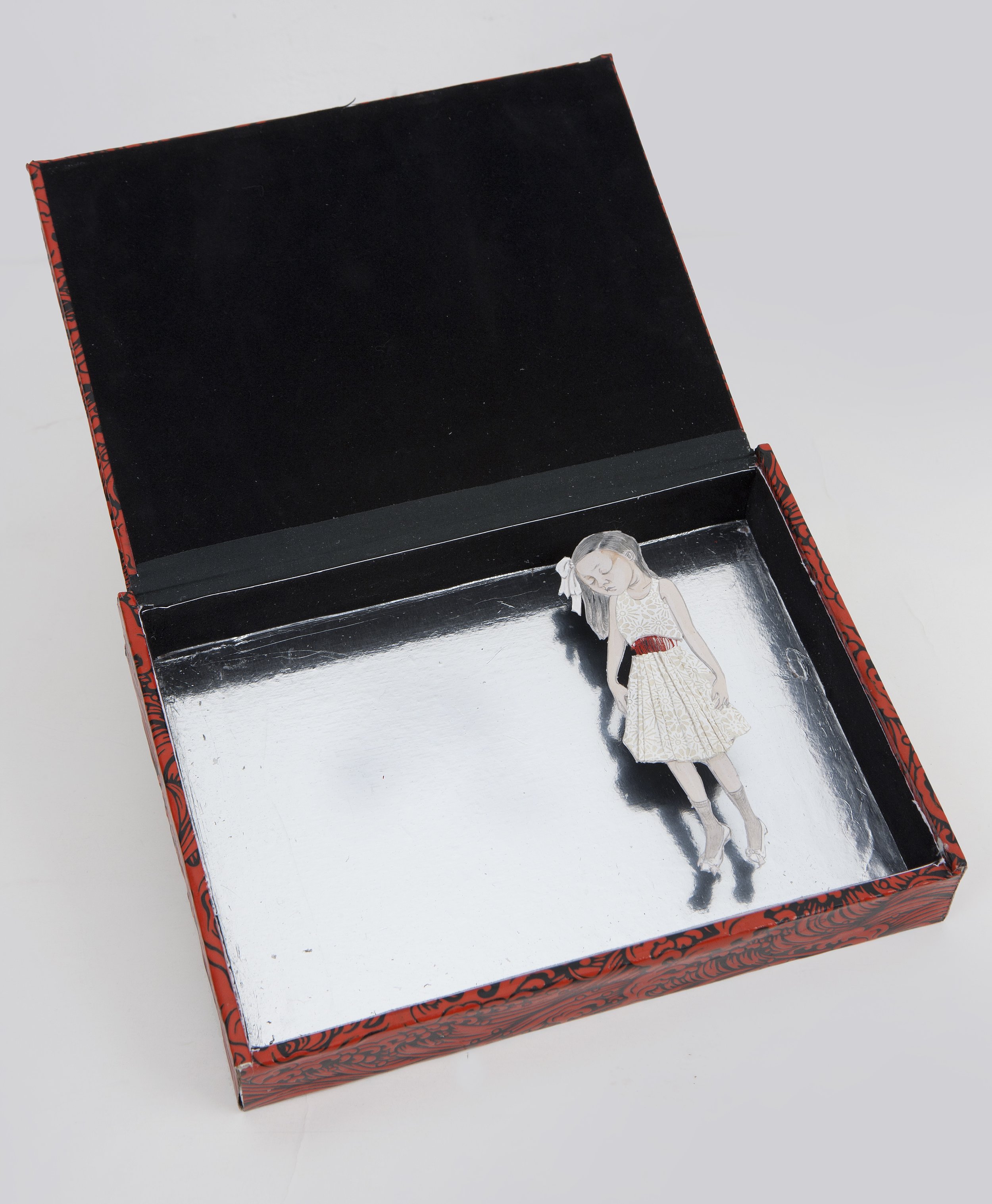   Untitled (Box I) , 2010 Graphite, watercolor, ink, paper, thread, glue and found box  