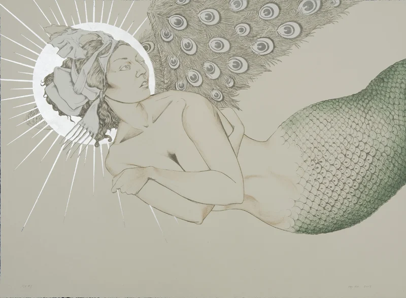 Mermaid In Flight , 2009 Six-color lithography with silver leaf 22 x 30 inches In collaboration with the Tamarind Institute/Master Printer Bill Lagattuta