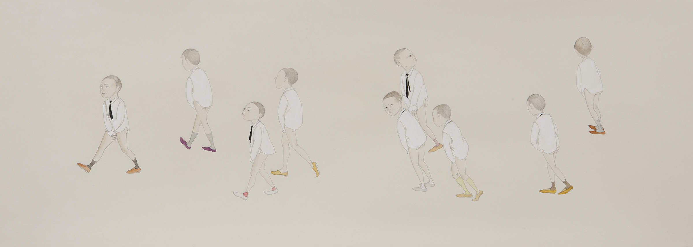   Walk Of Shame , 2011 Graphite, watercolor, ink on ivory Fabriana Rosaspina 13.5 x 39 inches Private collection Photo: Bill Orcutt 