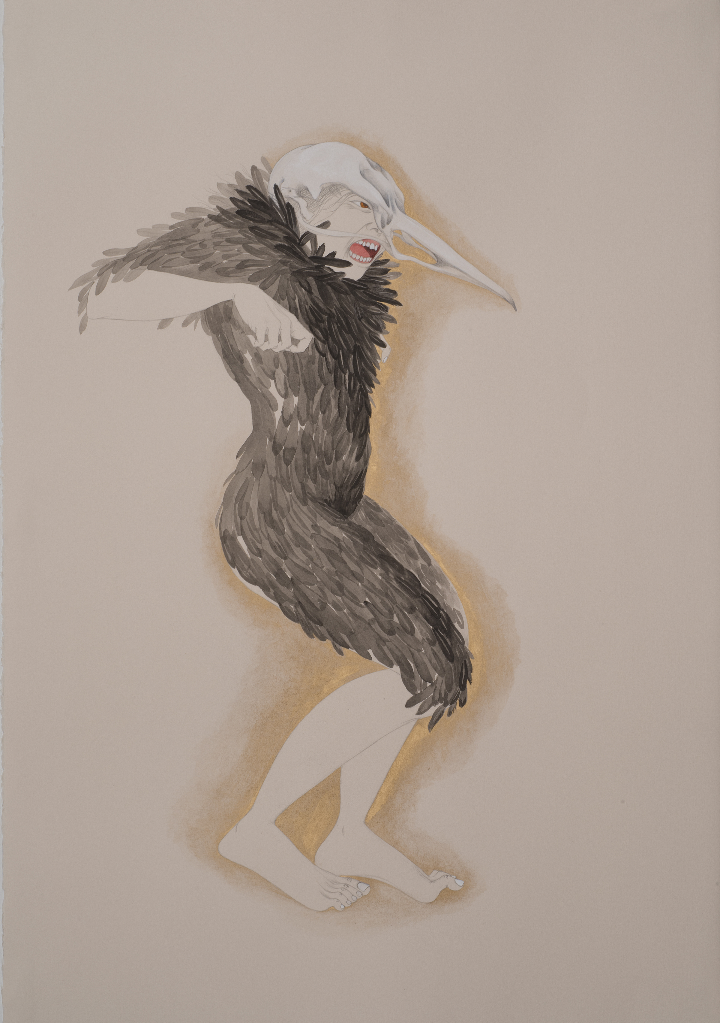   Harpy , 2013 Graphite, ink, watercolor and metallic color on ivory Fabriana Rosaspina	 39 x 27.5 inches Collection of the Majorie Barrick Museum 