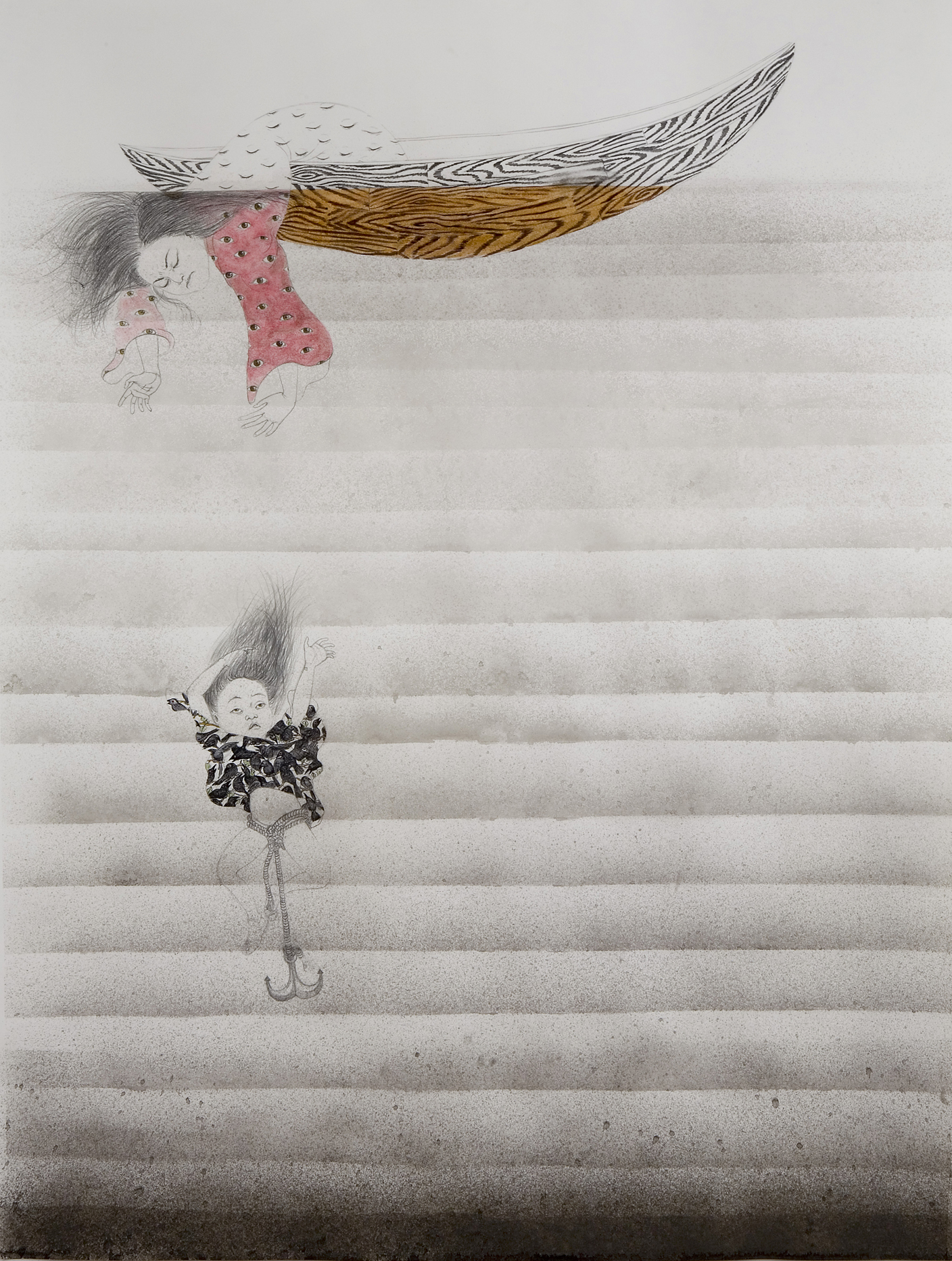   Drown , 2007 Graphite, watercolor, and ink on paper 50 X 38 inches Collection of Treger/Saint Silvestre-Art Brut Collection  
