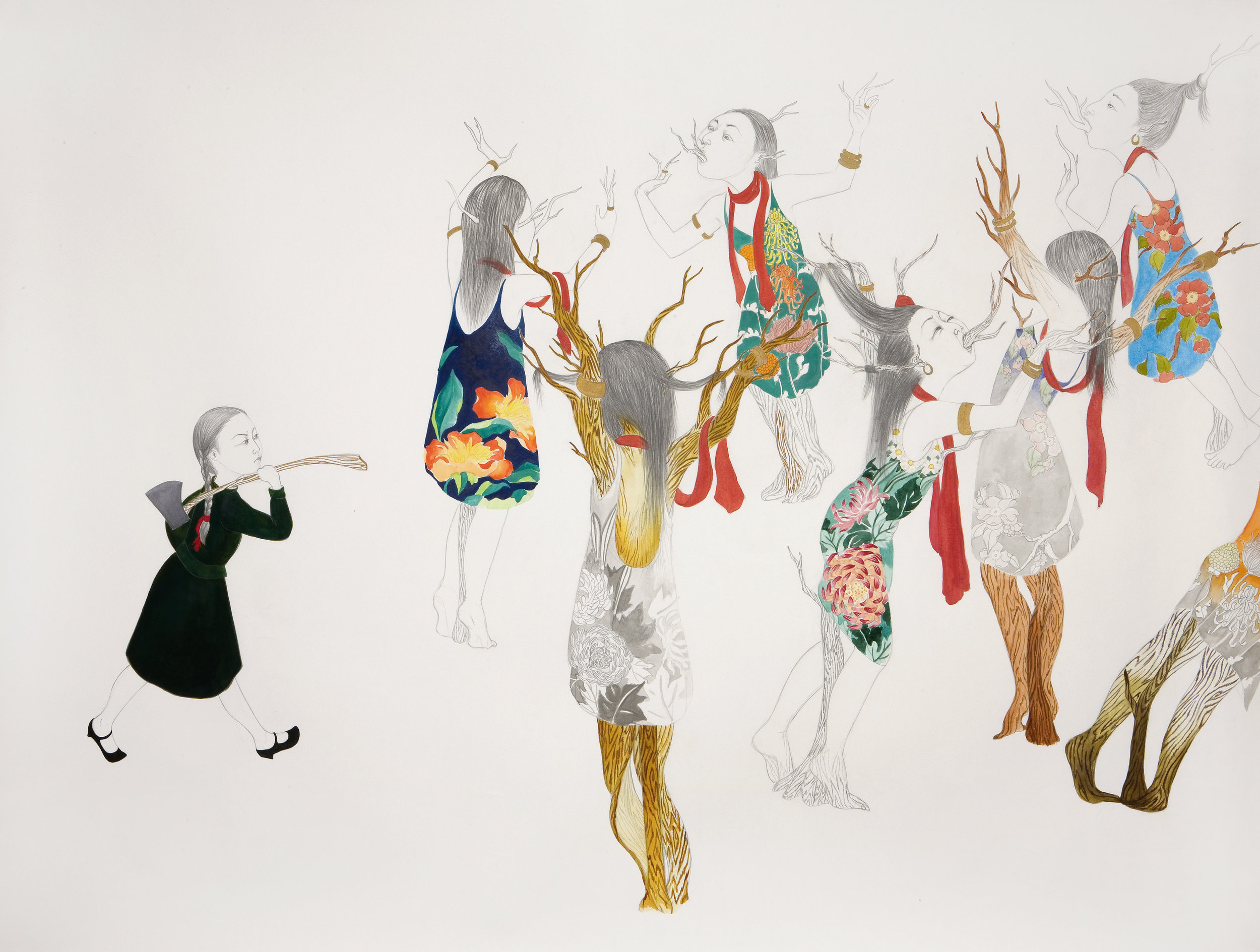   Orchard of Women,  2007 Graphite, watercolor, ink on paper 38 x 50 inches 