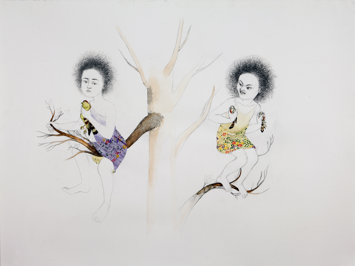   One Hand… Two,  2009 Graphite, ink, watercolor, collage on paper 38 x 50 inches 