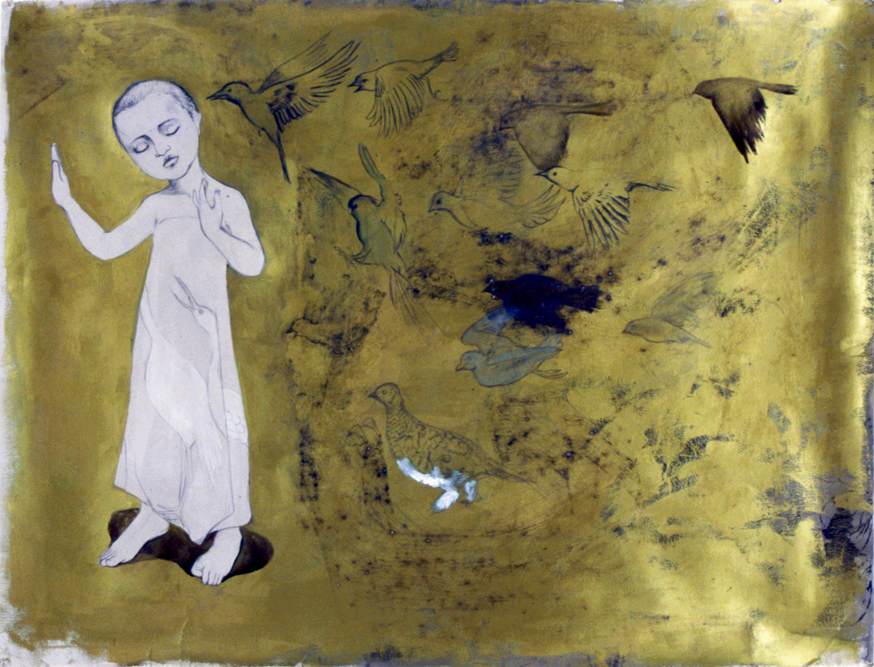   Ghostbirds , 2004 Graphite, ink, acrylic on gray paper 38 X 50 inches Private collection 