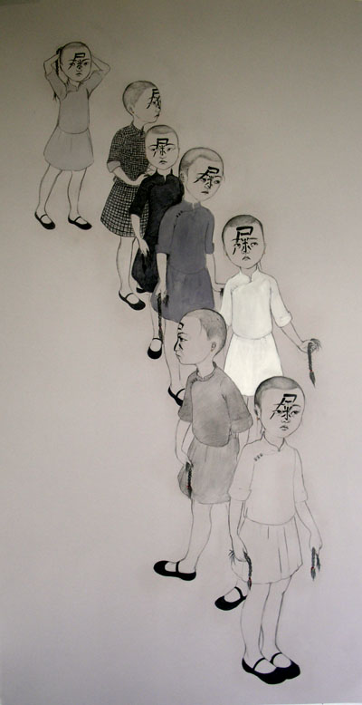  Parade , 2005 Graphite, ink on gray Folio paper 50 x 32 inches Private collection 
