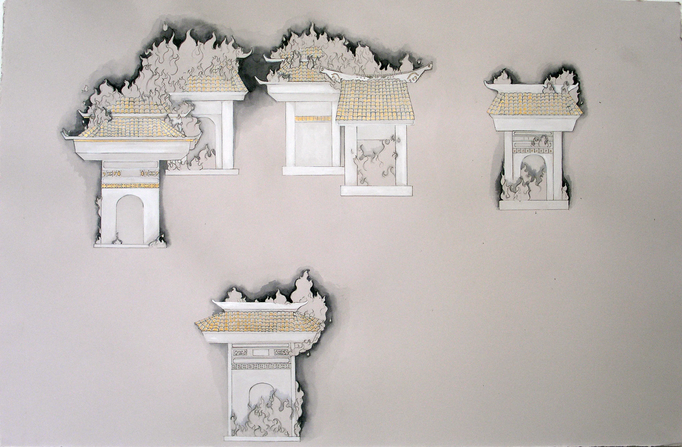 Where Ghosts Live , 2006 Graphite, watercolor, ink on gray paper 25 X 38 inches