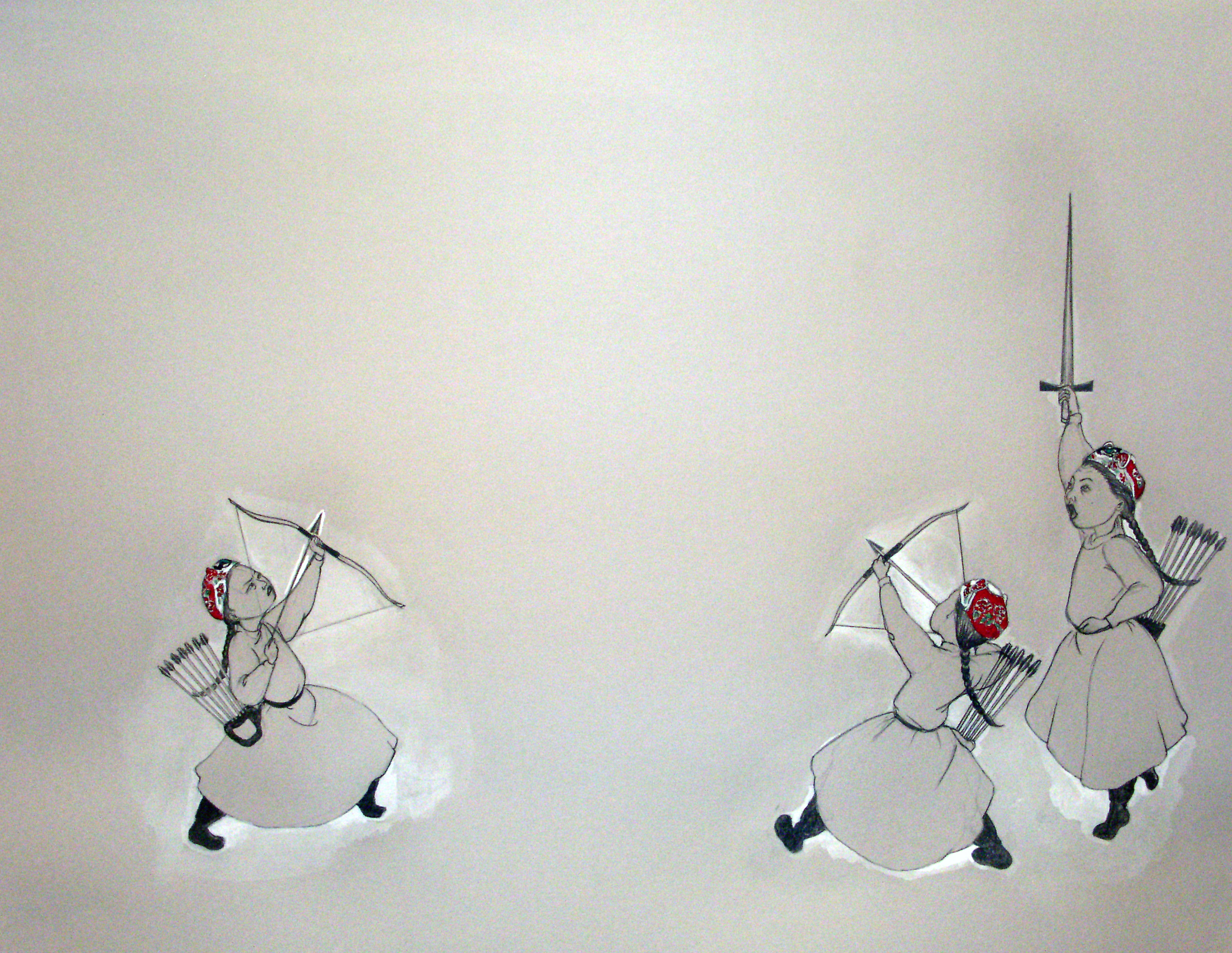   Showdown , 2006 Graphite, watercolor on gray paper 19 X 25 inches Private collection  