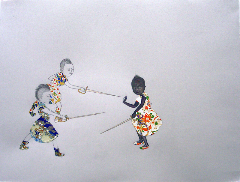   Race War , 2006 Graphite, watercolor, ink, collage on gray paper 19 X 25 inches Private collection&nbsp; 