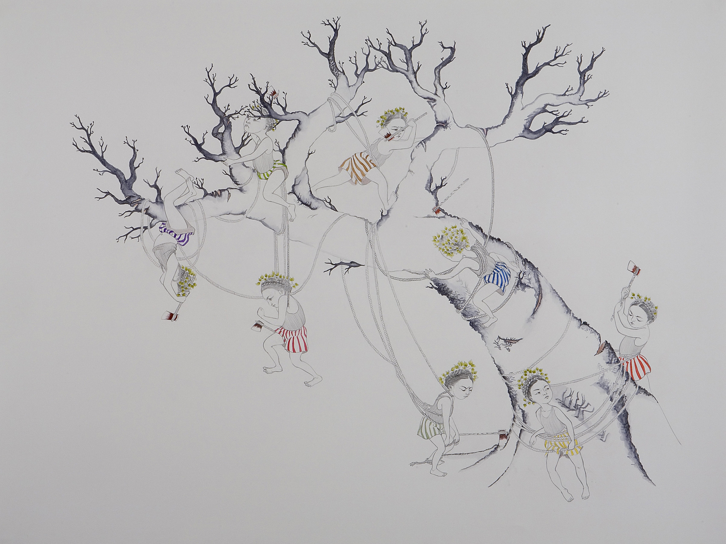   Taking Down A Giant , 2007 Graphite, watercolor, ink on paper 38 X 50 inches Private collection&nbsp; 
