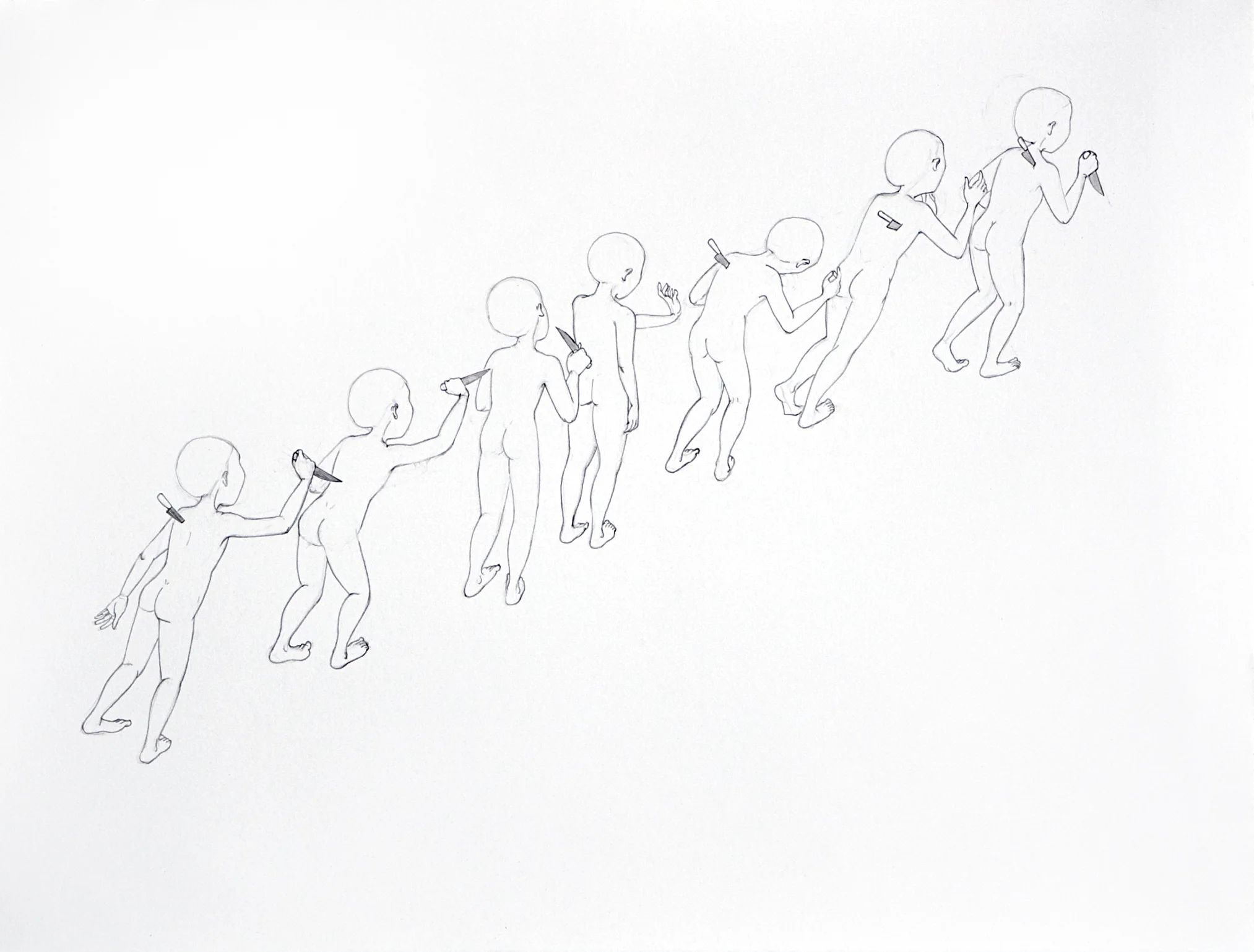 Back Stabbers , 2008 Graphite on paper 18.75 X 24.75 inches Produced during artist residency at Bemis Center for Contemporary Art, Omaha, NE Private collection