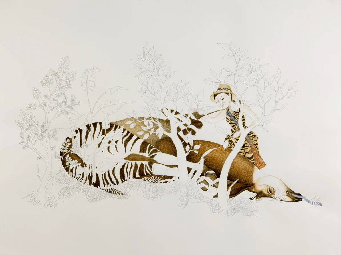 Big Game , 2008 Graphite, watercolor on paper 38 X 50 inches Private collection