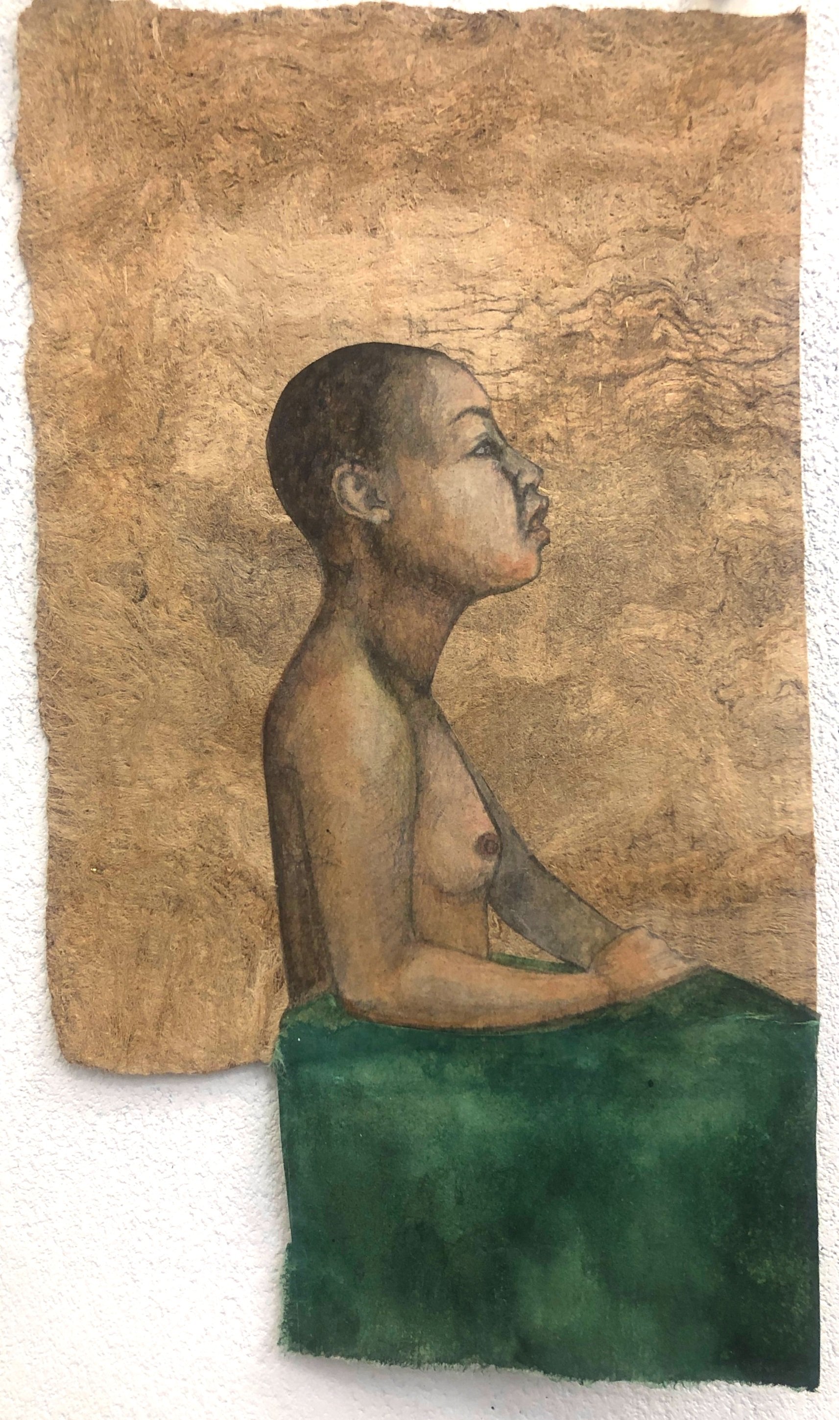  Untitle d (Tiny Portrait) , 2023 7.75 x 4.25 inches Graphite, ink, watercolor on Nepalese Lotka and Amate    