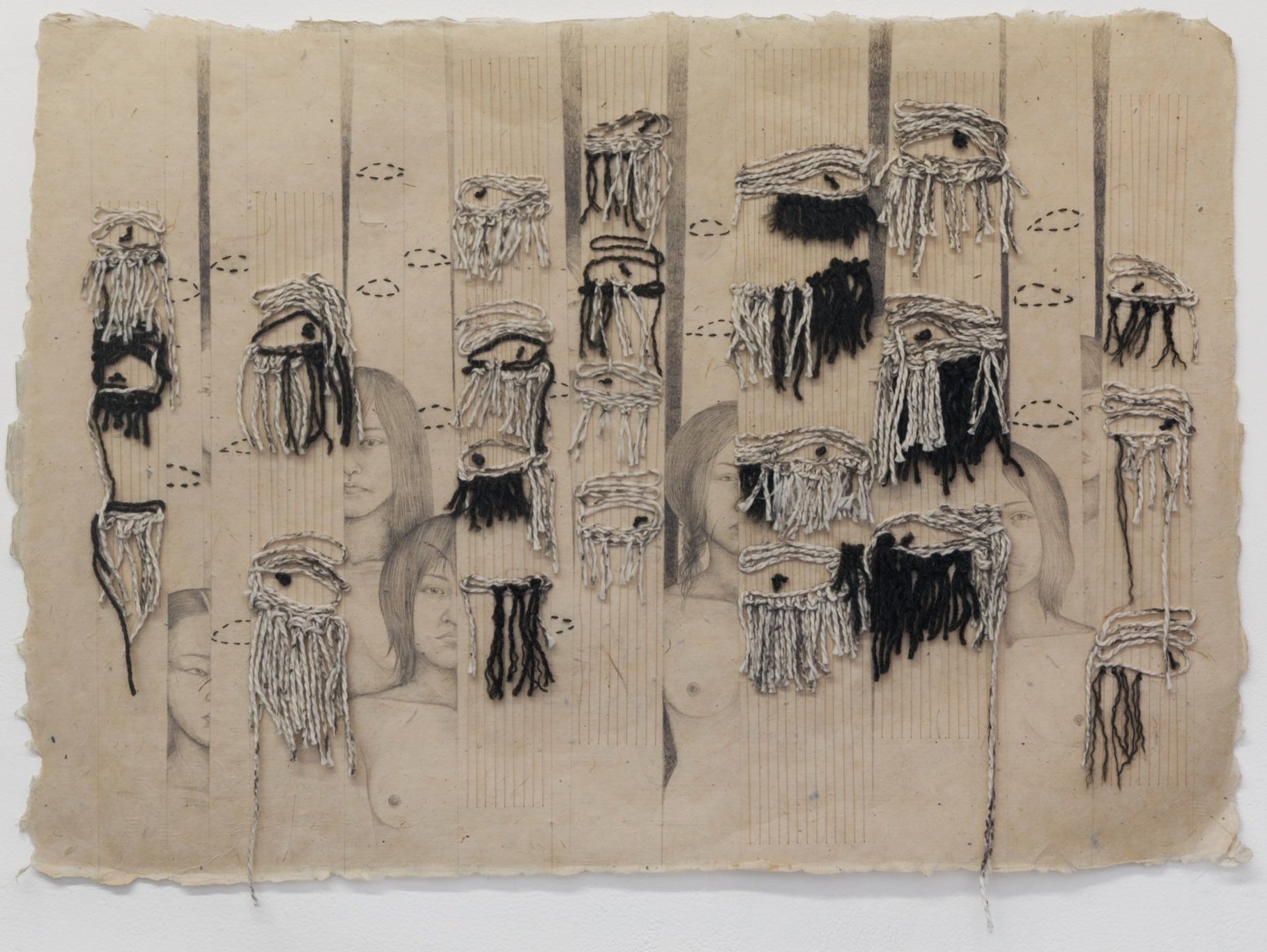 Cyclops I , 20205 22 x 32 inches Graphite, watercolor, linen thread, wool on Thai Mulberry Photo: Andrew Schwartz