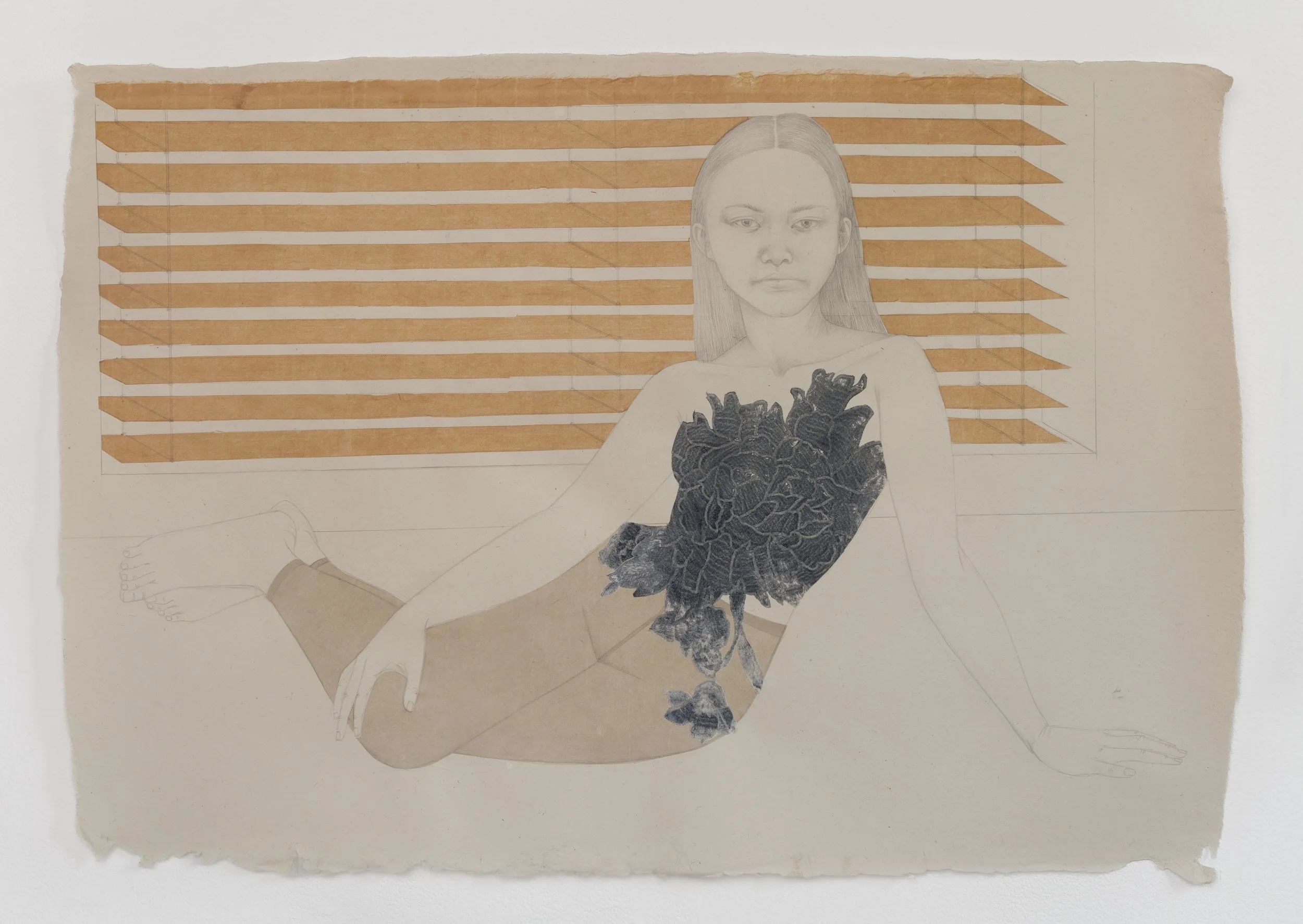 Venetian Blinds , 2025 22.5 x 32 inches Graphite, single-color collograph and Hanji on Indian Suun Photo: Andrew Schwartz