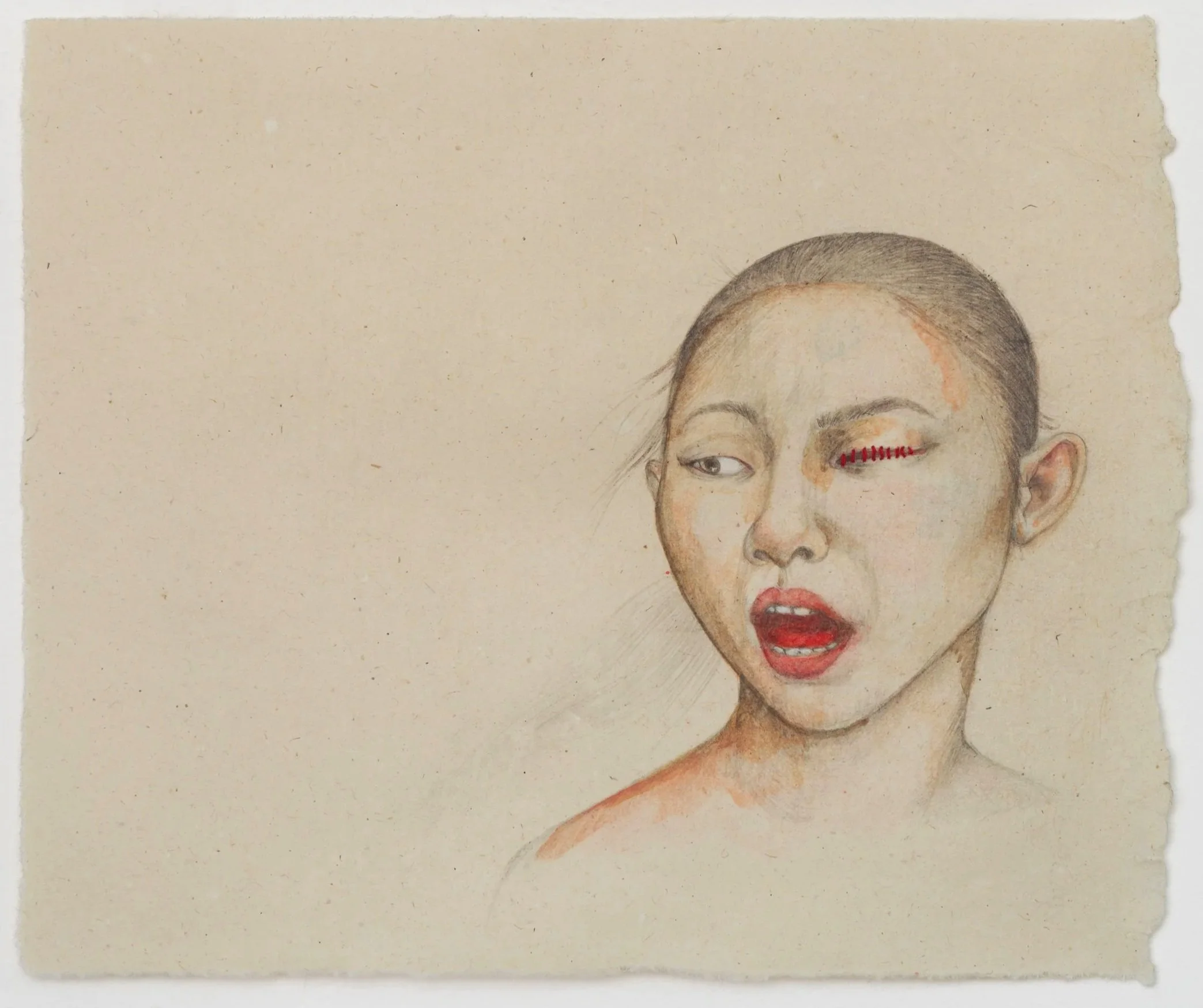 Wink , 2023 7.75 x 9.25 inches Graphite, ink, watercolor and thread on Mulberry Photo: Andrew Schwartz