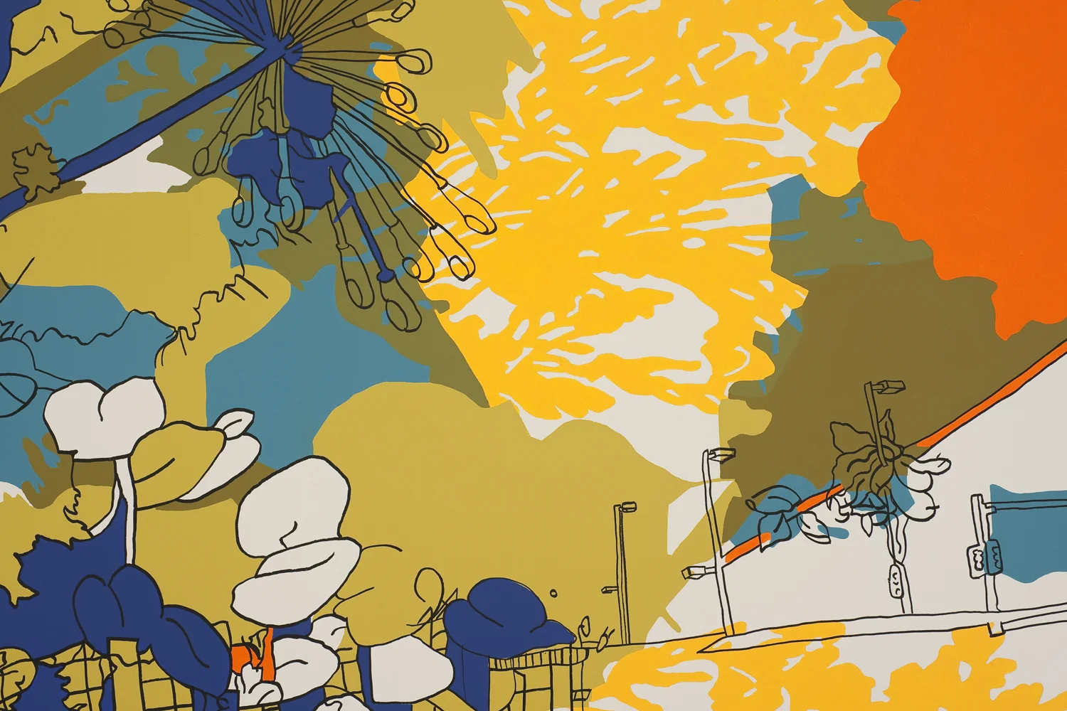   CrissCross, 2009, Paint and pen on wall, 11 x 85 feet. [detail view]   Photo: Robert Wedemeyer  Installation view at Los Angeles International Airport 2009-2010.  Inspired by the temporary human and spatial interactions continually taking place at 