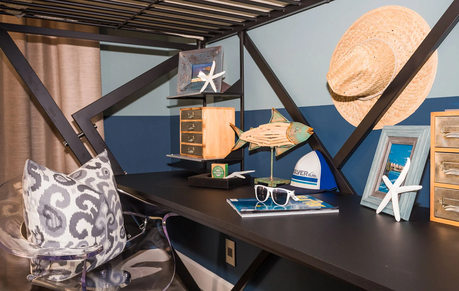Under bed workspace in Dana Point Remodel for teenage boy