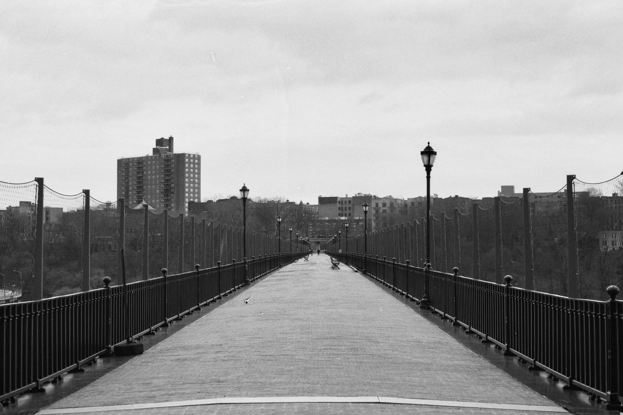 Towards the Bronx side. The High Bridge, New York City. Details : film, 35mm Ilford Delta 400. Pentax K1000. Fletcher Berryman, 2018.