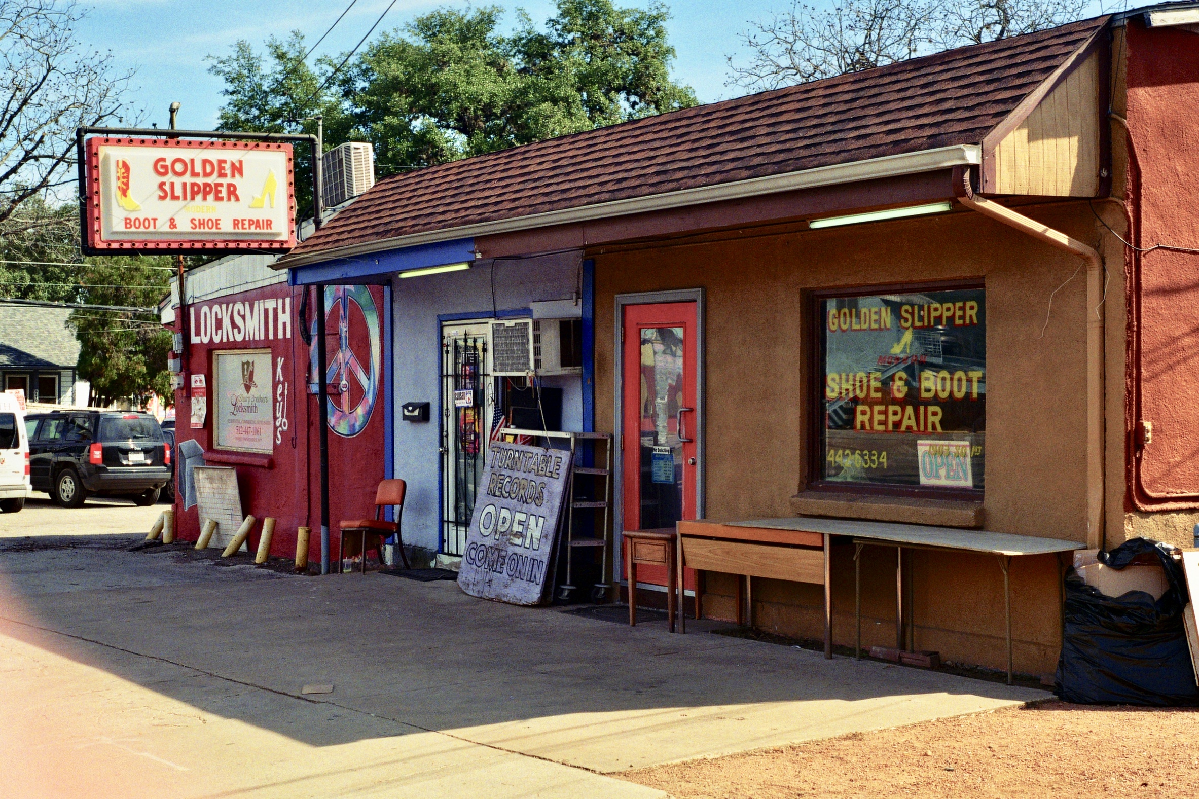 Boot repair is a must in Texas. Austin, TX Kodak Ultra Max 400. Pentax K1000. Fletcher Berryman 2019.