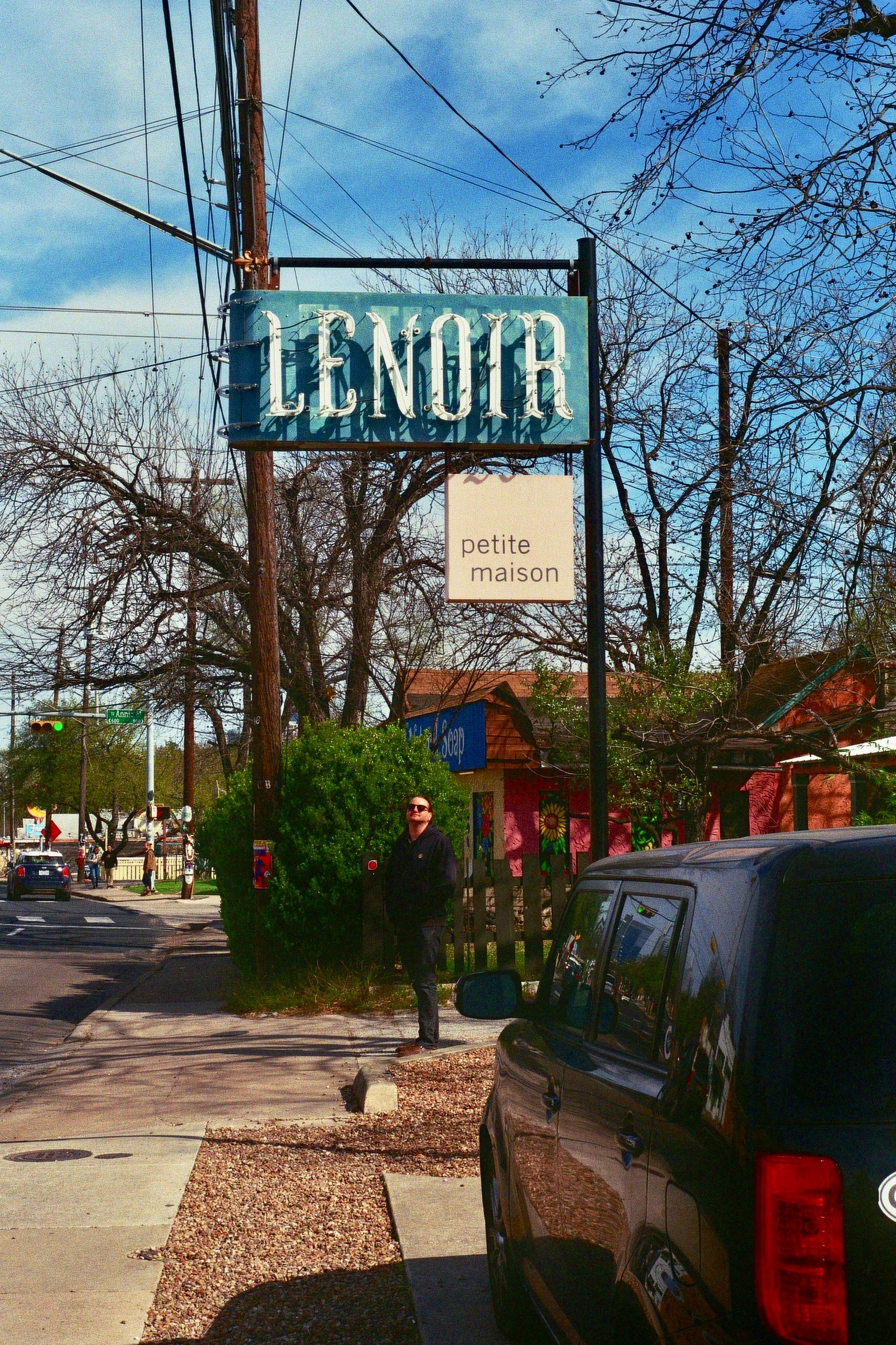 Bouldin, with local friend Rob pictured. Austin, TX. Kodak Ultra Max 400. Pentax K1000. Fletcher Berryman 2019.