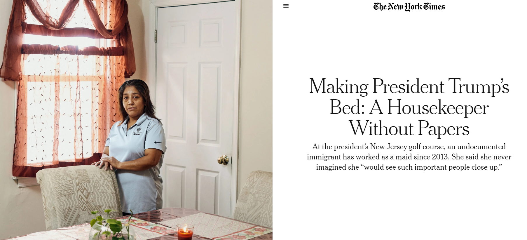 Victorina Morales at her home in Bound Brook, N.J. She left Guatemala in 1999 and illegally entered the United States. She started working at the Trump National Golf Club in Bedminster, N.J., in 2013. [Photo: Christopher Gregory for The New York Tim…