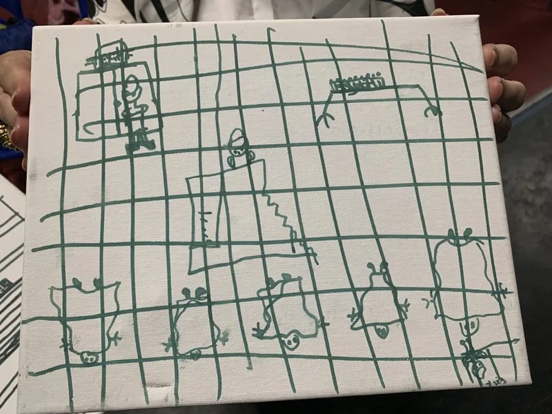 This undated photo provided by the American Academy of Pediatrics on Friday, July 5, 2019 shows a drawing by a migrant child at the Catholic Charities Humanitarian Respite Center in McAllen, Texas. The release of the pictures follows a government wa…