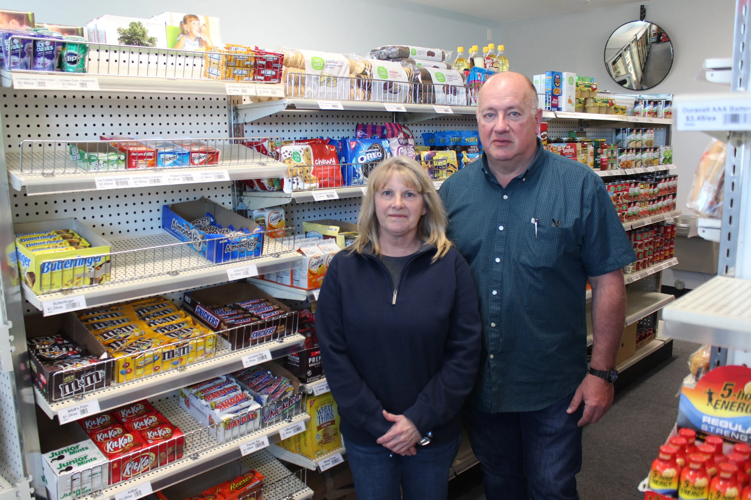 Nancy and Eric Anderson are pictured in the Crown City Market on Wednesday, April 15, 2020. The grocery store opened ahead of schedule to meet the community's need in the wake of the COVID-19 pandemic. [Damien Willis / Las Cruces Sun-News]