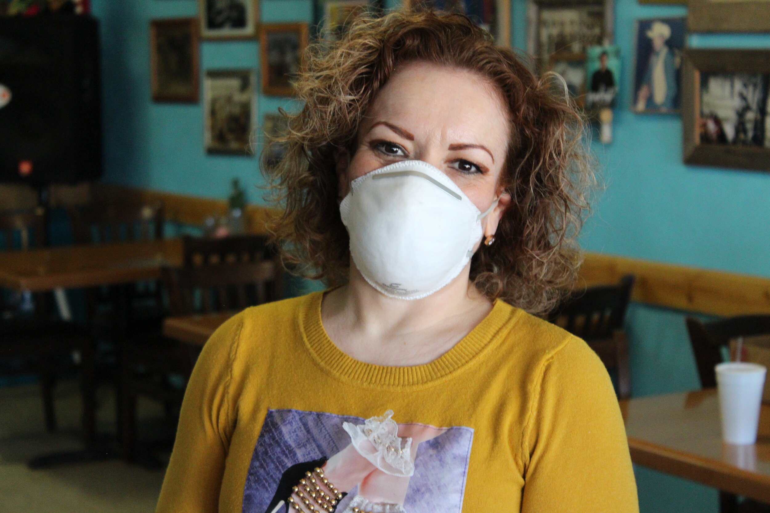 Cristina Beltran is pictured inside the El Corral Cafe on Wednesday, April 15, 2020. The popular cafe in Corona, N.M., has seen an 80 percent decrease in business after it was forced to shift to a carry-out model in the wake of the COVID-19 outbreak…