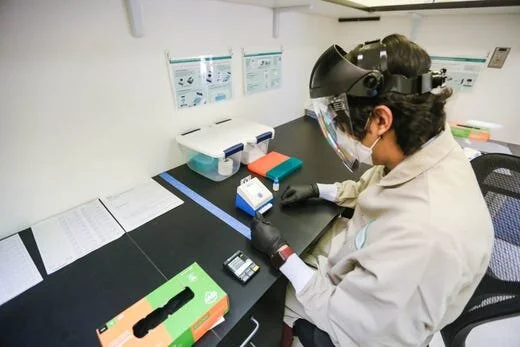 A blood sample from Las Cruces Sun-News reporter Damien Willis is tested for COVID-19 at Vanguard Genetics and Alliance DNA Laboratory on the campus of New Mexico State University in Las Cruces on Friday, June 14, 2020. [Nathan Fish / Las Cruces Sun…