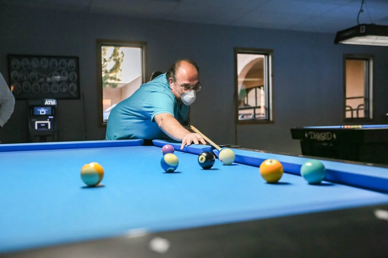 Las Cruces native Mickey "Big Mick" Provencio shoots pool at Lucky Dog Billiards, 245 Lohman Ave., in Las Cruces on Wednesday, Sept. 3, 2020. [Nathan Fish / Las Cruces Sun-News]