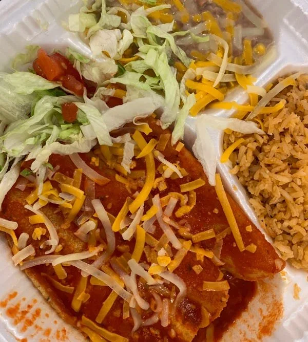 Free enchilada plates served Las Cruces residents in need on Tuesday, April 28, 2020, at La Casita Nueva Café. [Bethany Freudenthal / Las Cruces Sun-News]