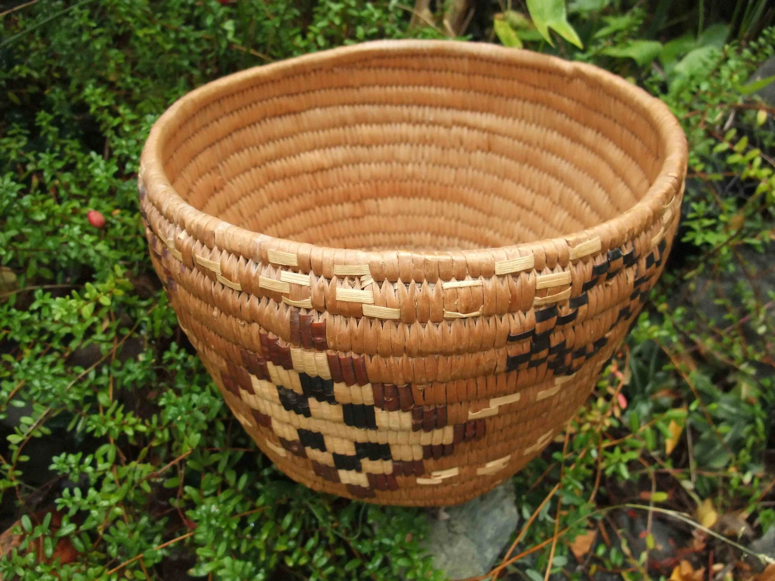 Coiled cedar root basket