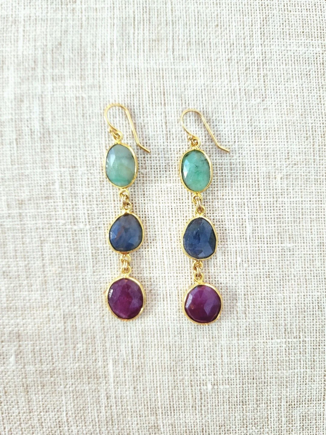 Emerald, Sapphire & Ruby Earrings