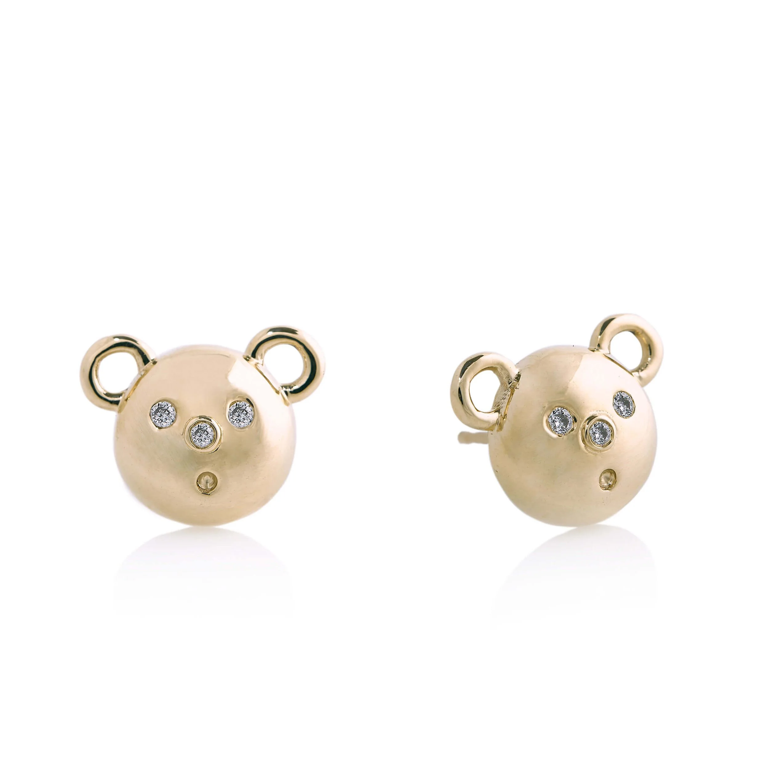 Baubou GOLD BEAR DIAMOND STUD EARRINGS
