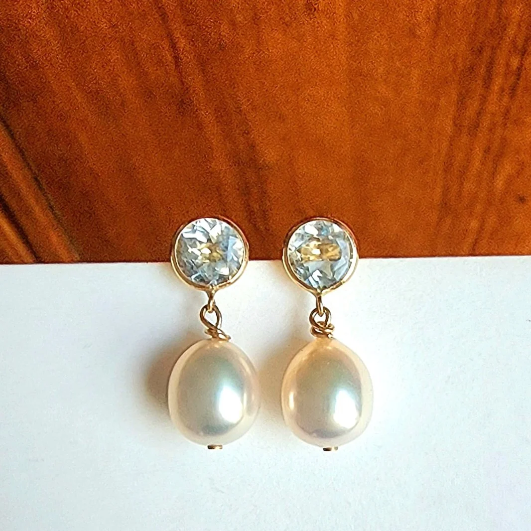 Aquamarine & Edison Pearl Earrings