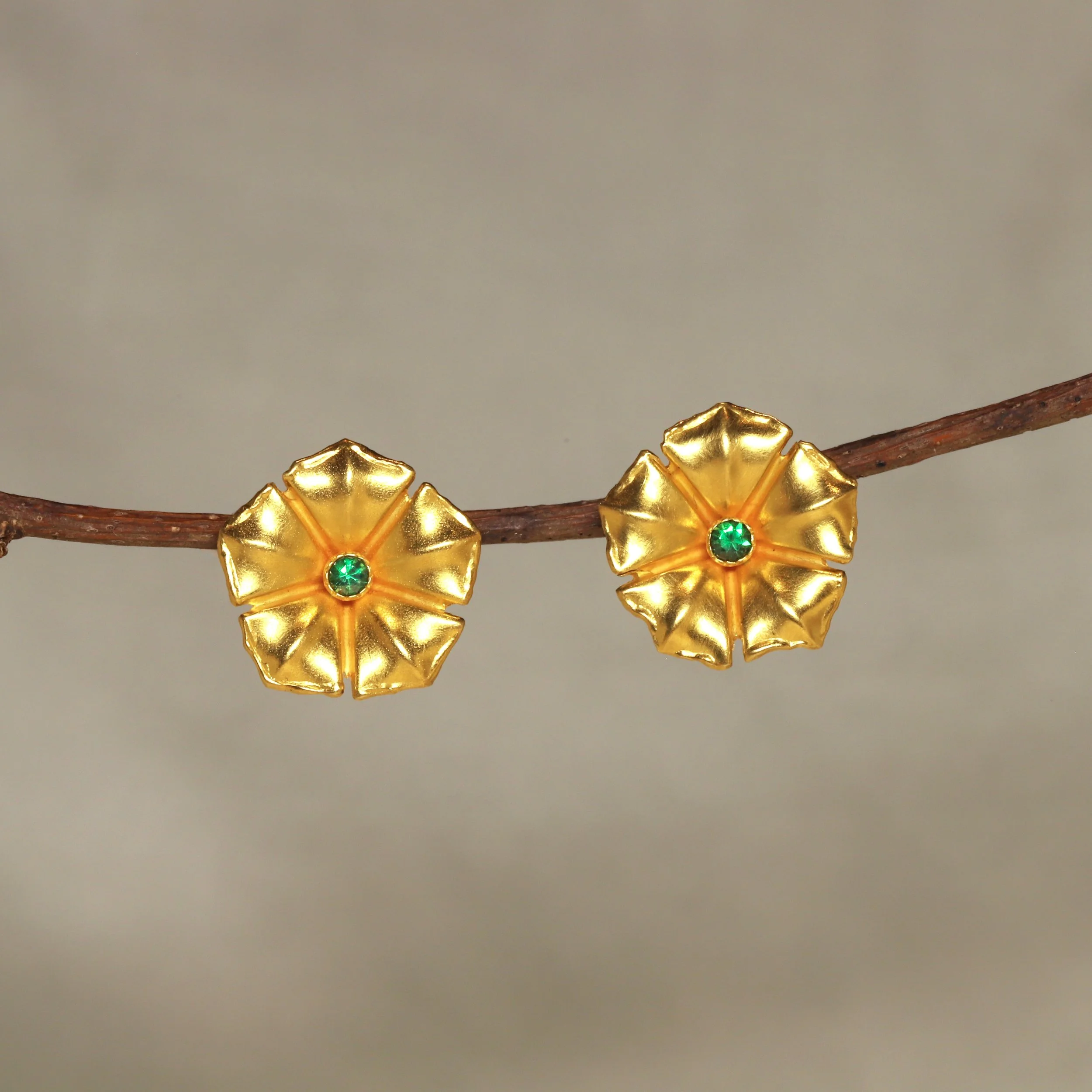 Mini Morning Glory Tsavorite Gold Earrings.jpg