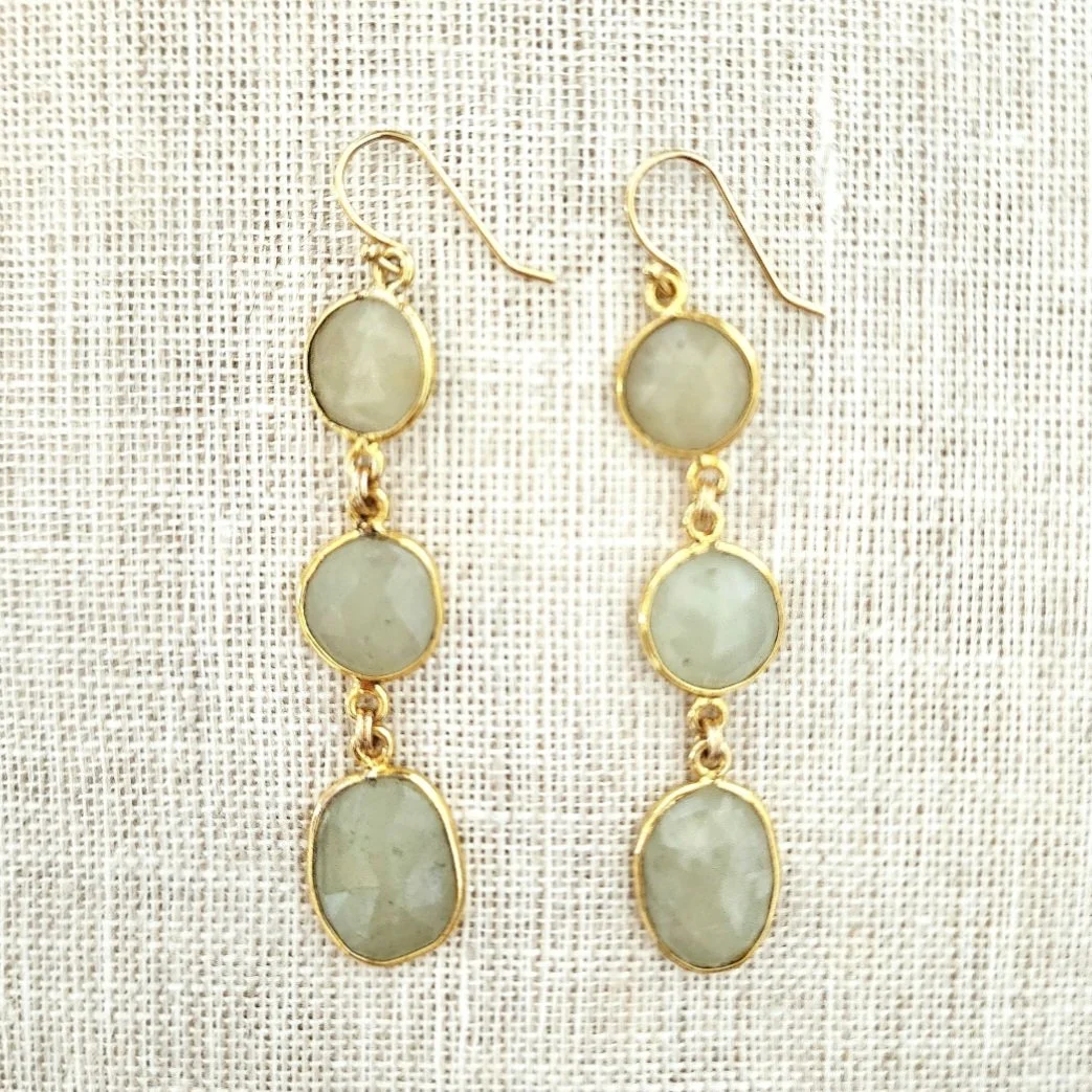 Pearly White-Green Sapphire Earrings
