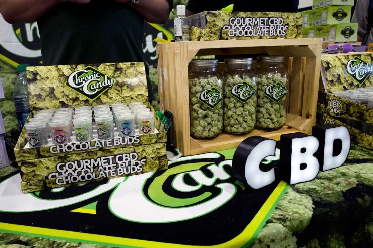 CBD buds of chocolate by Chronic Candy are displayed at the Big Industry Show at the Los Angeles Convention Center, Aug. 31, 2018