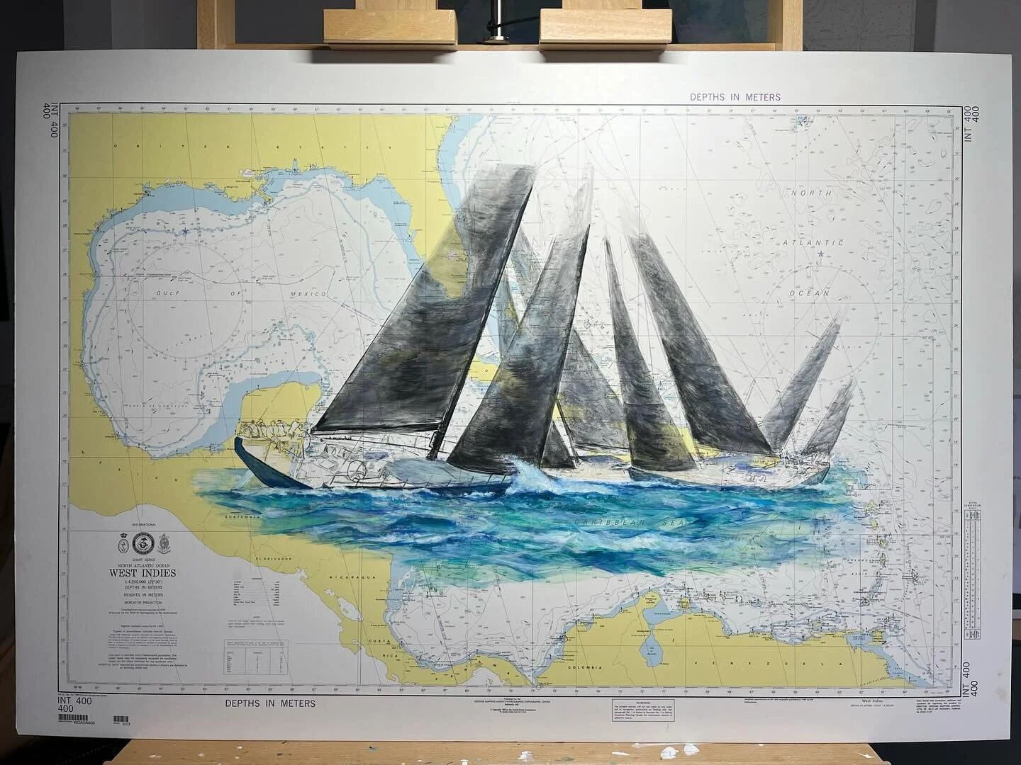 Update from the studio this week&hellip;🌊

#WIP photo of my latest chart painting capturing the electrifying spirit of the 15th edition of the RORC Caribbean 600

With sixty-four boats embarking on a daring 600-nautical-mile journey around 11 pictur