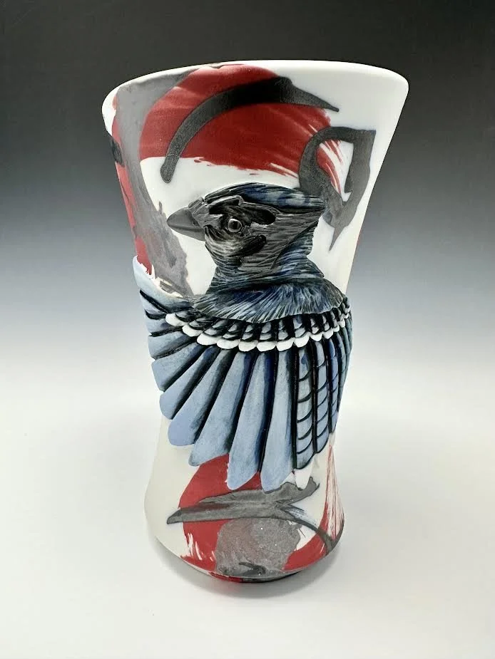 Blue jay with brushwork