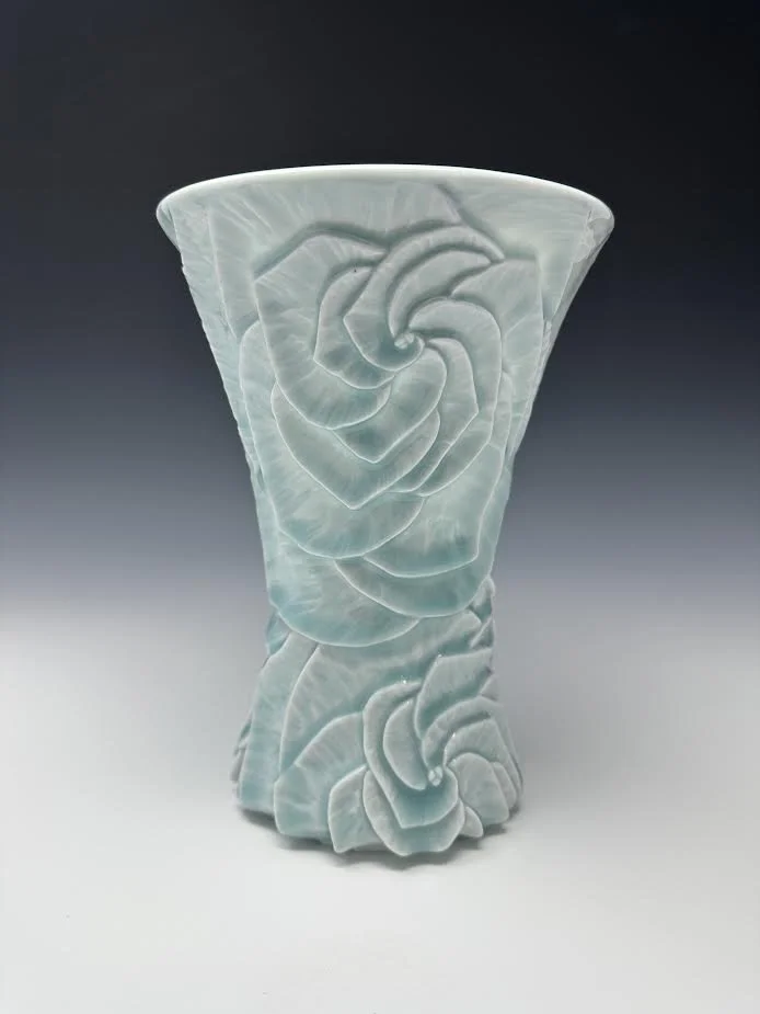 Spiral rose vase blue celadon