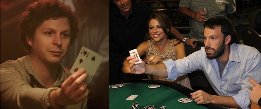 Left, Michael Cera playing Player X. Right, Ben Affleck playing poker. Coincidence?