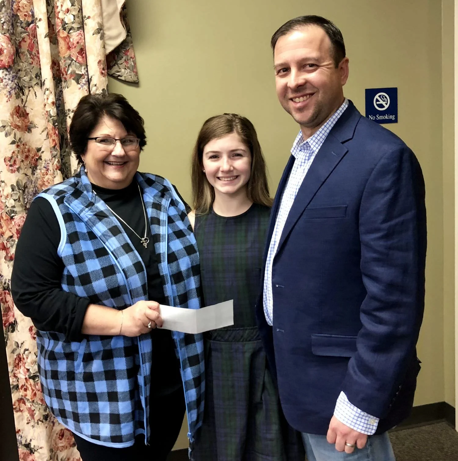 Jeanine Thibodeaux, Pointe Coupee Health Services Foundation Committee Member, Ali Beth Guidroz, Catholic Elementary School of Pointe Coupee 6th Grade 4-H CRD, and Jeremy LaCombe, PCHSF Committee Member and Founder of the Janell LaCombe Fund