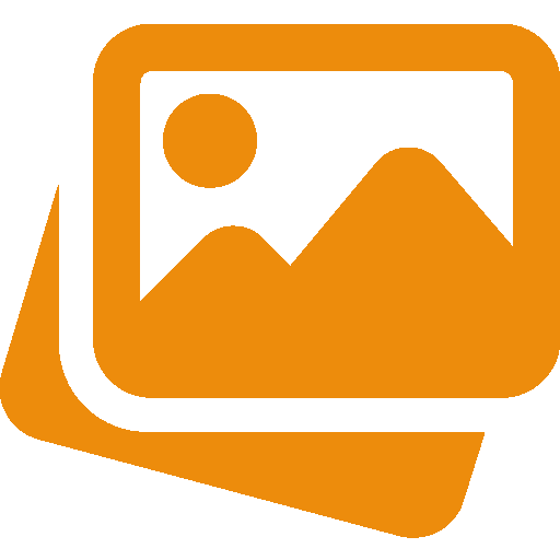 Icon of two photographs, one with a mountain and sun silhouette, representing images.