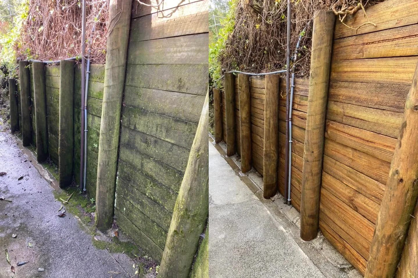 Retaining wall and fence water blasting Kapiti - clean, natural look restored

