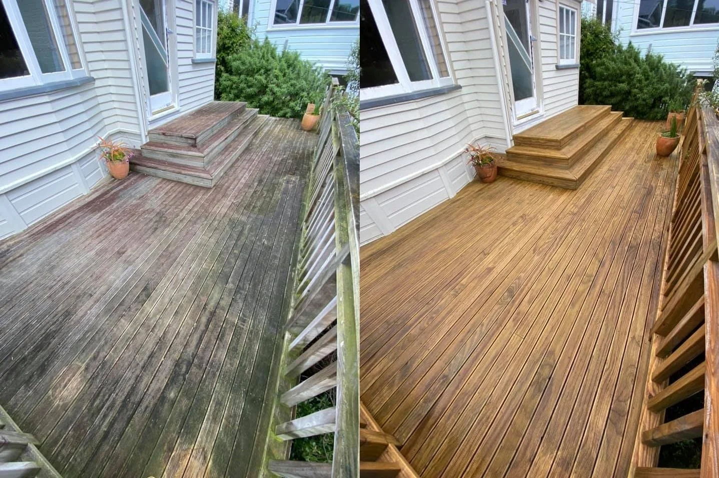 Before and after deck and patio cleaning Kapiti Coast - mould and dirt removed