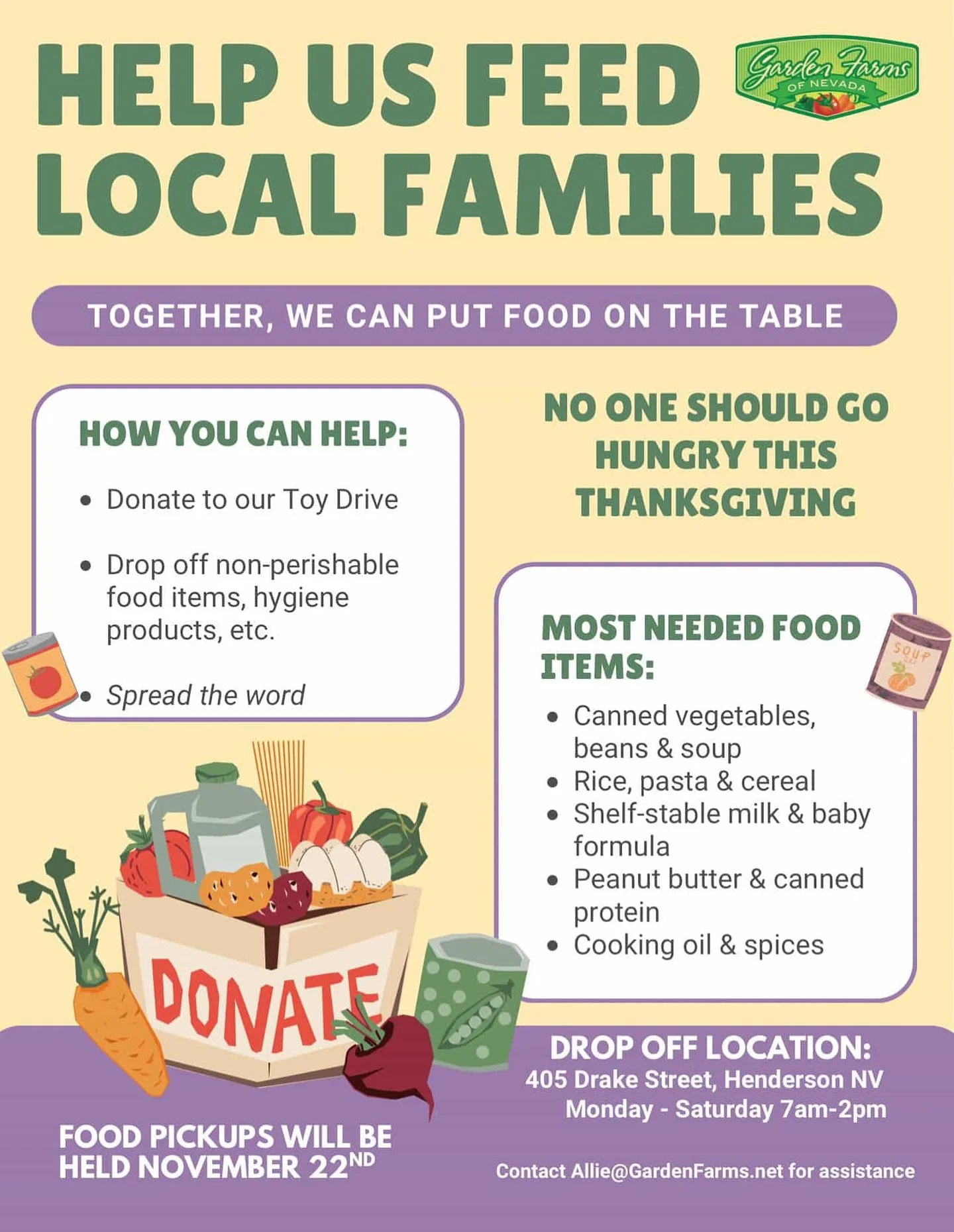 🥕 No family should have to go hungry this Thanksgiving.

Let&rsquo;s come together as a community and make sure every table is filled with love, warmth, and good food.

Your donations &mdash; big or small &mdash; can bring comfort to a neighbor in n