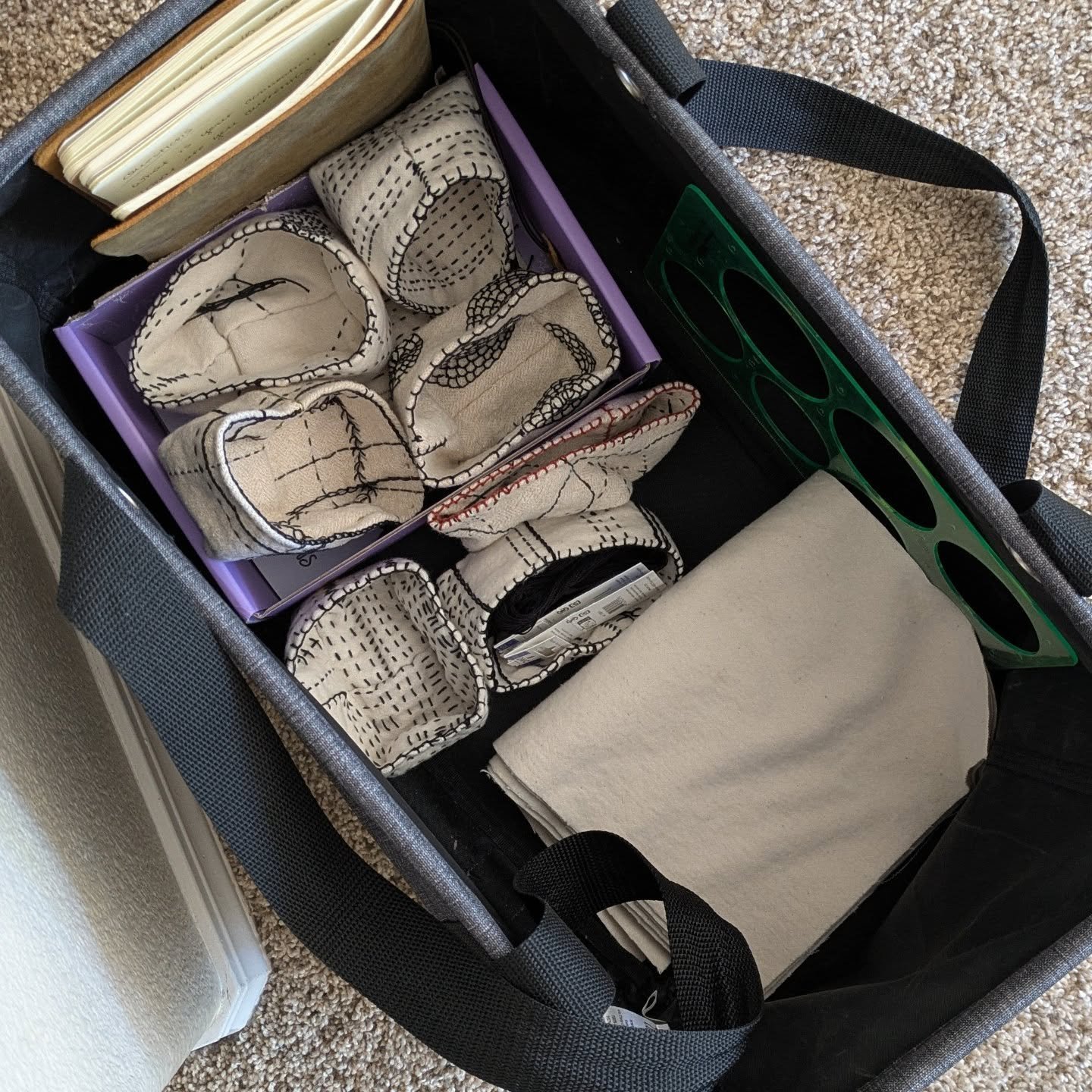 I presented Part 1 of my Mindful Vessel workshop yesterday and didn't think to take a single photo. So here is my half-unpacked tote of workshop supplies. 
.
It went well. AND there are a couple of things I wish I had done differently, and will be ab